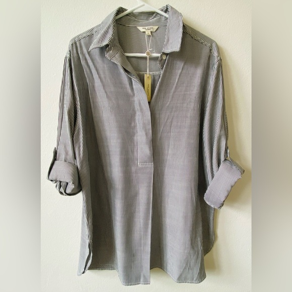 Max Studio Tops - NWT Max Studio stripe oversize long sleeve button-up tunic L